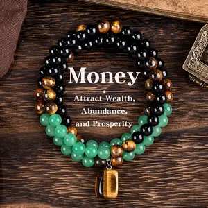 Virelyn S Money Attraction Necklace With GreenAventurine & Tiger Eye Pendant Healing Crystal Stone ，Anniversary, Vacation &Theme Parties Jewelry Charms Abundance Crystal bracelet，Long Chain，Sweater chain，Ideal Gift Jewelry for Men and Women