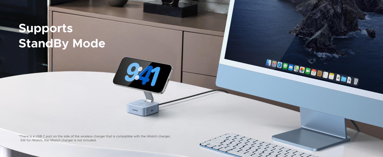 【LIVE ONLY】UGREEN 25W Magflow Wireless Charger 2-in-1 Magnetic Charging Station for iPhone 17/16/15/14/13/12 Pro Max, Fast Qi2 Certified Foldable Stand with USB-C Port, Compatible with AirPods, Dual Device Charging,TikTokShopholidayhaul