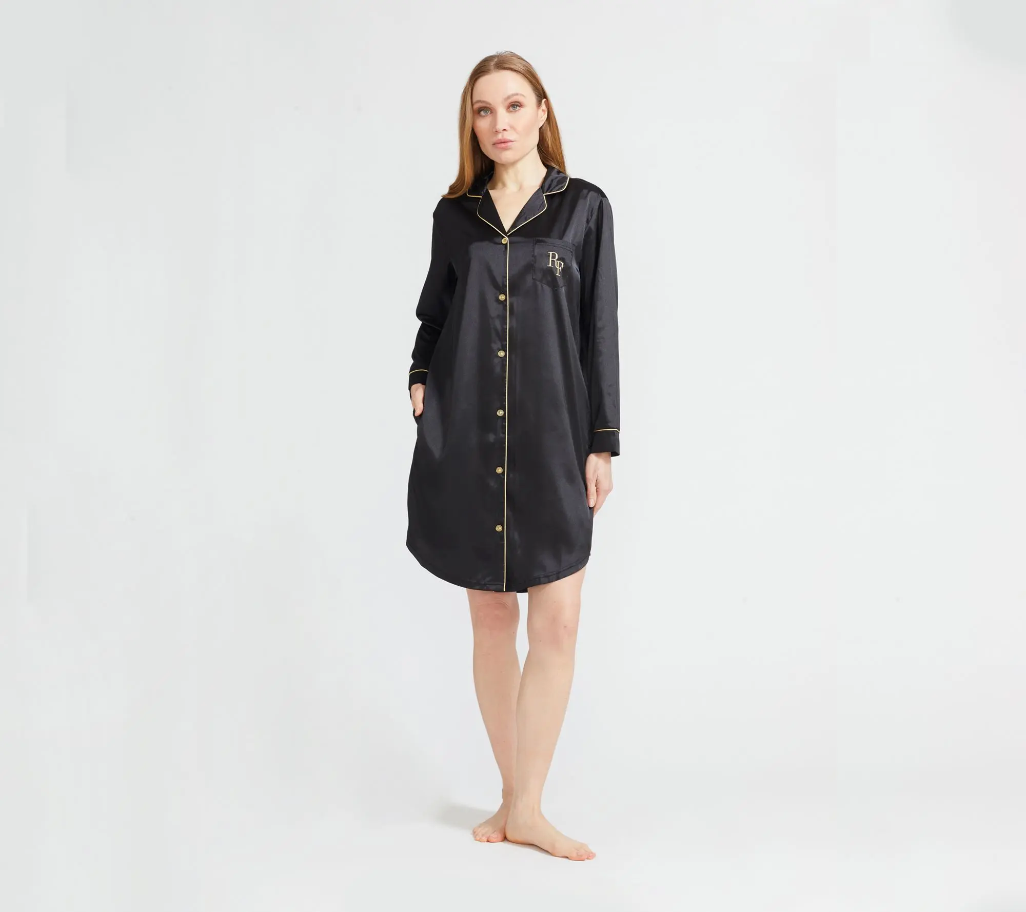 Randy Fenoli Sleepwear Satin Long Sleeve Button Down Sleep Shirt