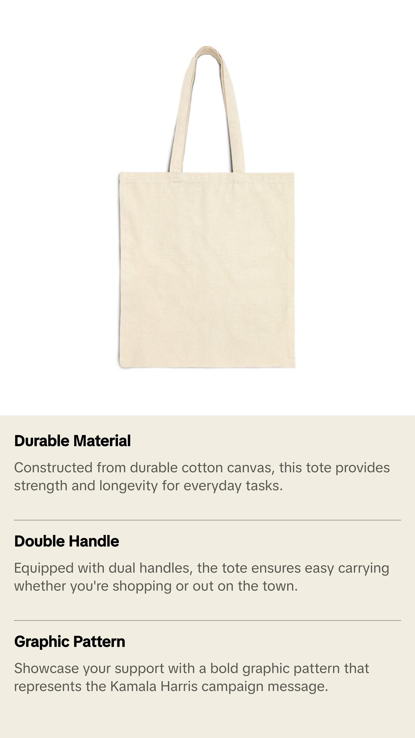 Kamala Harris 2024: BIG SISTER GENERAL Cotton Canvas Tote Bag (Project Coconut) Lightweight Durable with Dual Handle