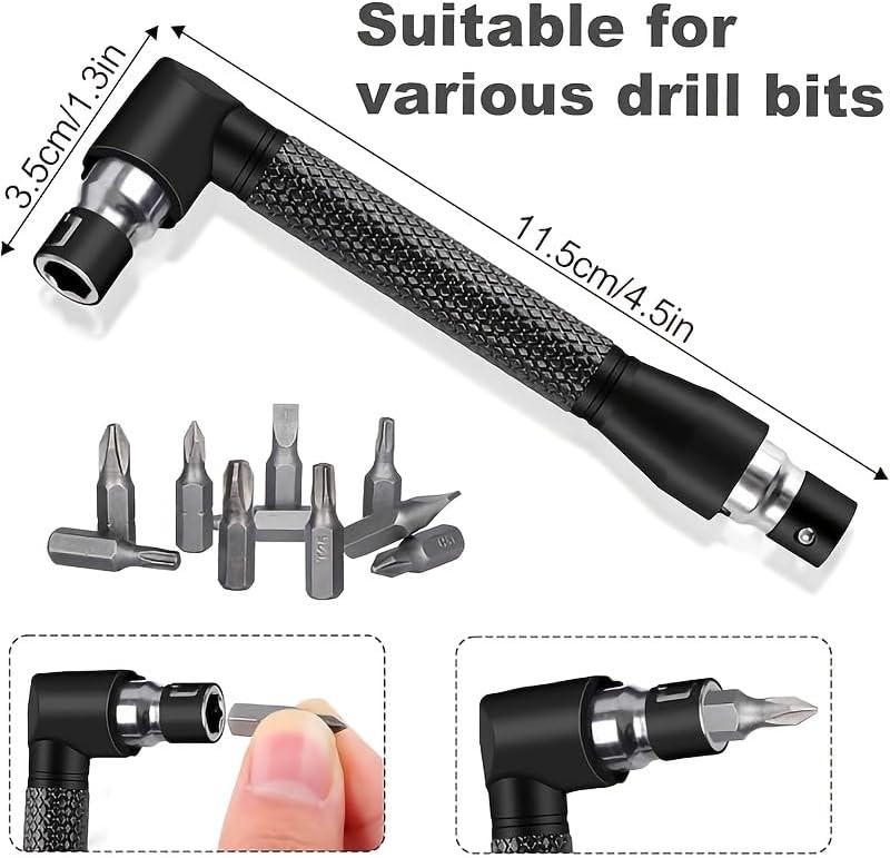 Right Angle Drill Attachment Set 360° Rotatable Socket Adapters 2 Hex Shank Drill Adapters 90° Bevel Drill Bits Included for Precision Drilling