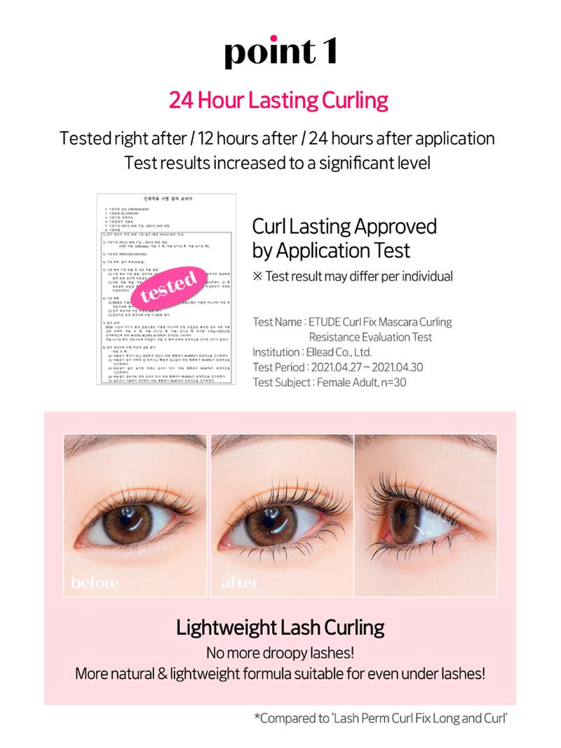 [ETUDE Official] Curl Fix Mascara & Curler Set #01 BLACK | 24H Lifted Lashes | Smudge Proof | Waterproof | Trendy K-Idol Look