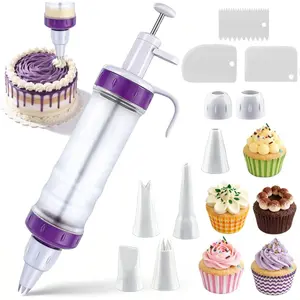 Dessert Decorating Syringe Set Including 7 Icing Nozzles, 3 Cream Scrapers Frosting Making Dessert Cream Piping Syringe Nozzles Kits, Icing Dispenser Cupcake Filling Injector for Cake Cookies Decoration