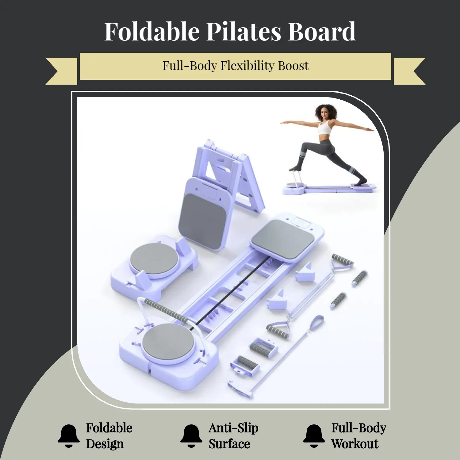 Foldable Pilates Reformer Board Set: 6-in-1 Home Fitness Machine with Leg Sliders & Bands for Women, Yoga & Stretching Training Equipment