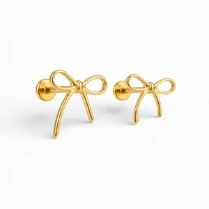Dainty Bow Internally Threaded Flat Back Earring Stud Implant Grade Titanium