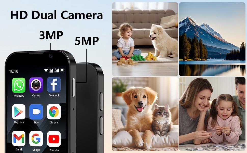 BLKE Mini Smartphone 3.0" HD Touchscreen Kids' ToyCellphone GPS Portable Lightweight Android SystemCapabilities 3P+5MP Dual Camera Setup Perfect Gift forKids Learning Tool 1000mAh notes to use 5V/1A adaptersonly 2.4GHz WiFi supported, No SiM Support