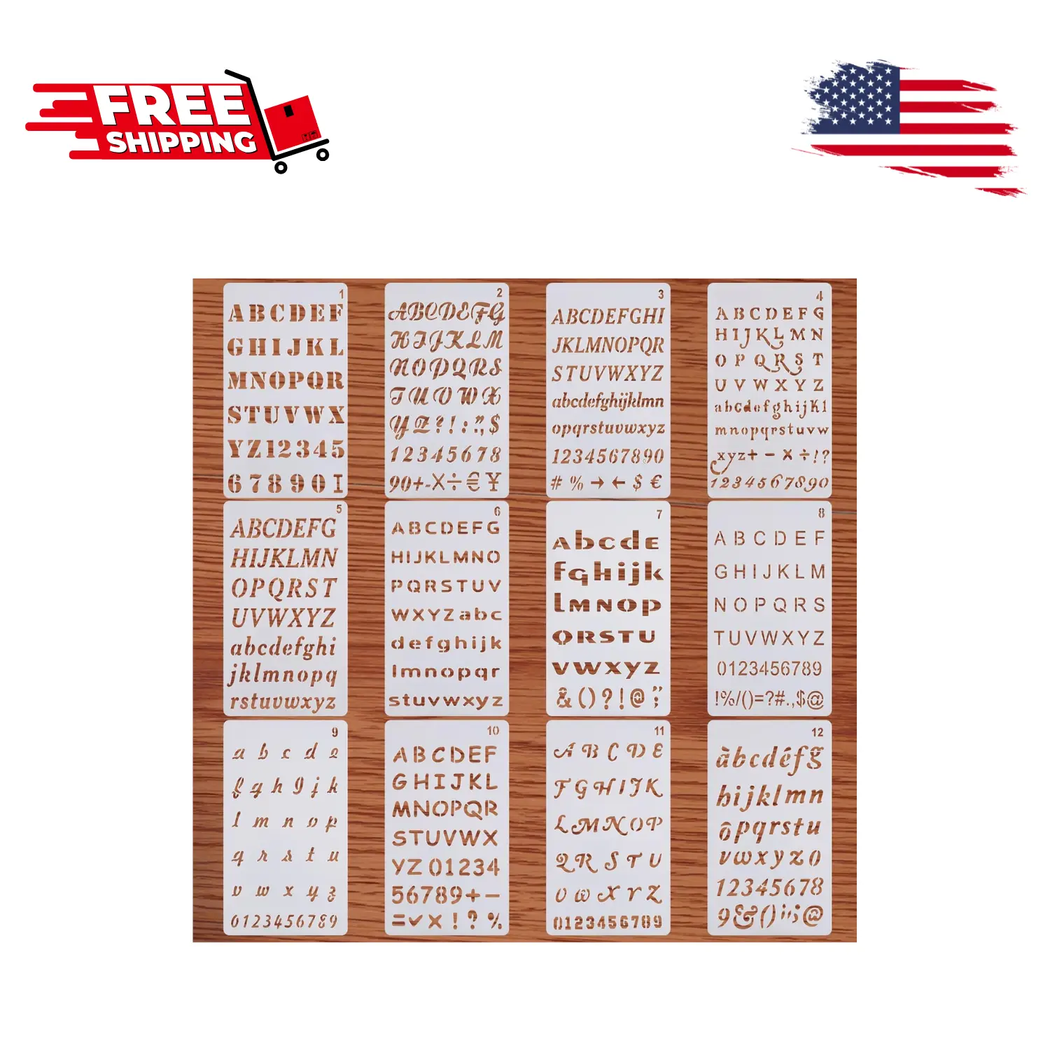 Letter Stencils - 12 Pack, 4 x 7 Inch, Reusable Plastic Alphabet Stencils