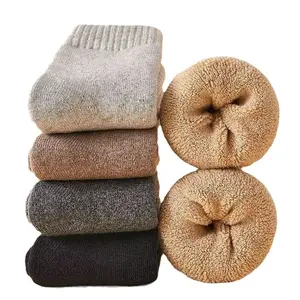 Men's Winter Thick Wool Socks Solid Color Terry Mid Calf Thermal Socks Multipack Warm Thickened Socks for Cold Weather
