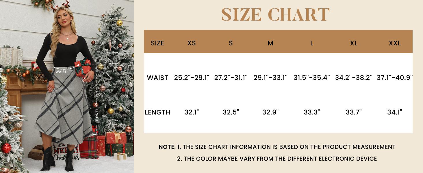 Kingapril Women's Winter Cozy Wool Elastic Waist A-Line Pleated Long Style Plaid Skirt Kingapril Women's Winter Cozy Wool Elastic Waist A-Line Pleated Long Style Plaid Skirt