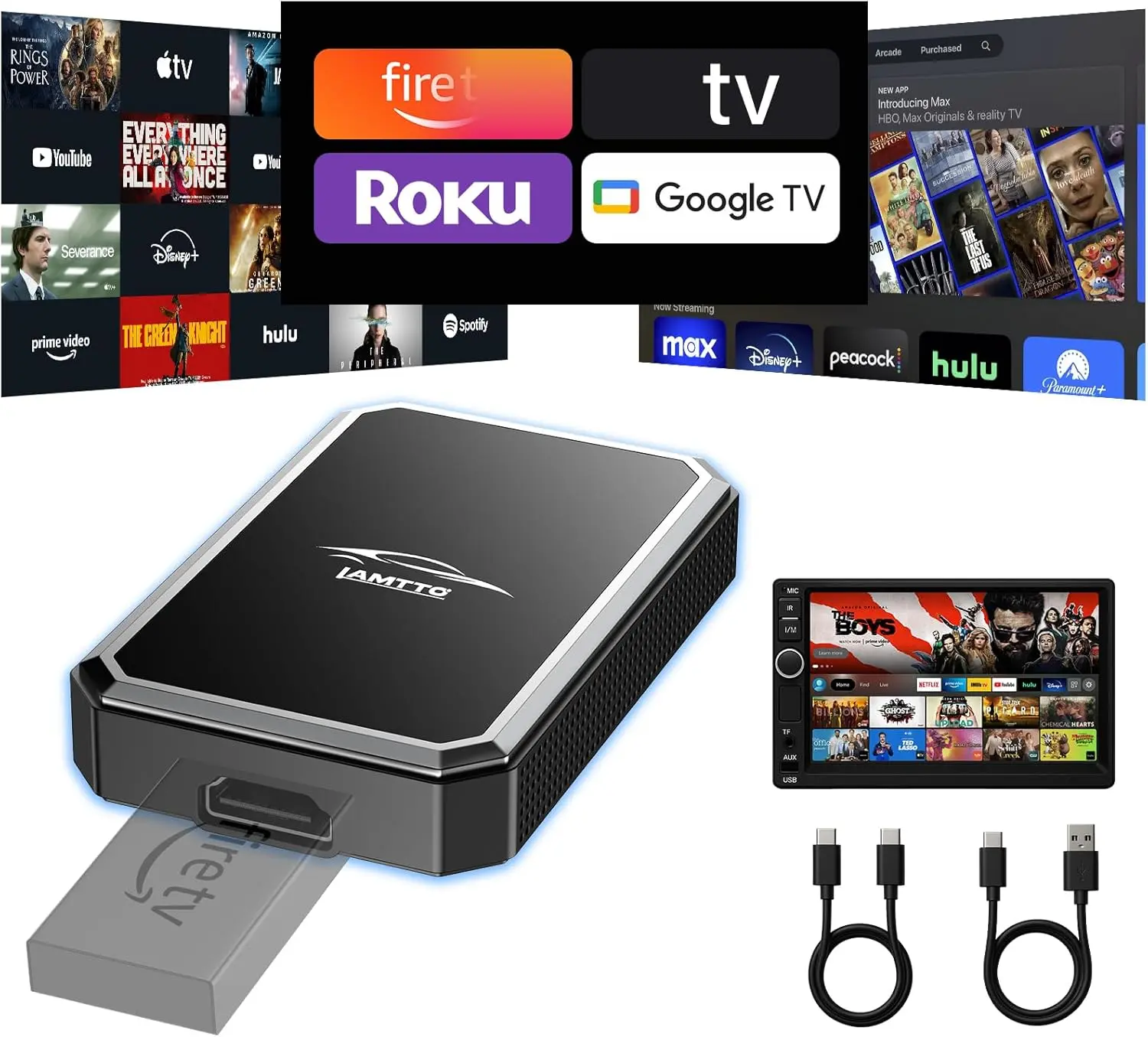 LAMTTO Wired-to-Wireless CarPlay Adapter — Stream Video from TV Sticks, Nintendo Switch, or iPhone to Your Car Screen. Ideal for Families with Children, Road Trips, and In-Car Entertainment. Android Auto Is Not Supported