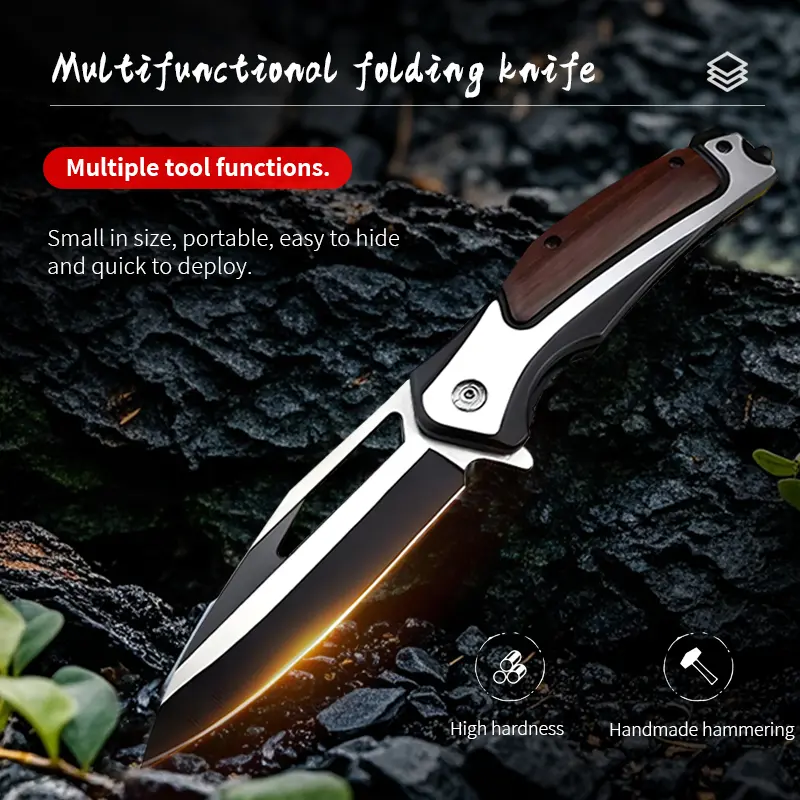 3.4in Wood Handle Stainless Steel Bone Chopping Knife - 9cm Compact Ergonomic Blade, Lightweight Fit, Sharp Kitchen Essential for Precise Cutting, Outdoor Tool, Dad Gift