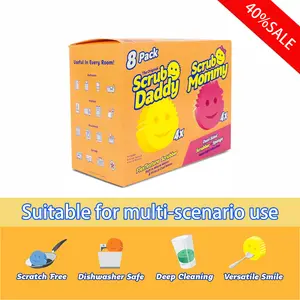 Scrub Daddy 4 Scrub Daddy Sponges and 4 Scrub MommyKitchen Sponges - Scratch-Free Dish and Multipurpose Cleaning- BPA-Free, Made with PolymerFoam -Stain and Odor Resistant(8-Pack)