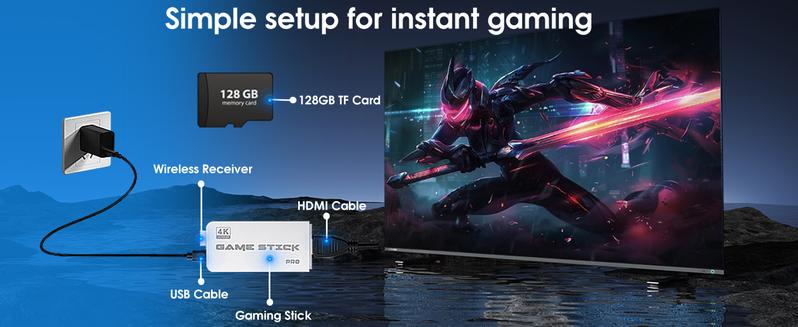 40000+ Classic Games 2026 All-New M15 Retro Gaming Stick Pro 128GB 4K Game Console 23 Emulators Dual 2.4G Wireless Controllers Plug and Play Portable for TV Monitor Projector