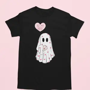 Be My Valentine Ghost Cute Tshirt - Spooky Adorable Valentine's Day Design Comfortable Fabric Machine Washable Various Sizes