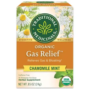 Organic Chamomile Mint Herbal Tea for Digestive Comfort, Caffeine-Free, Non-GMO, Kosher, Traditional Medicinals, 16 Tea Bags