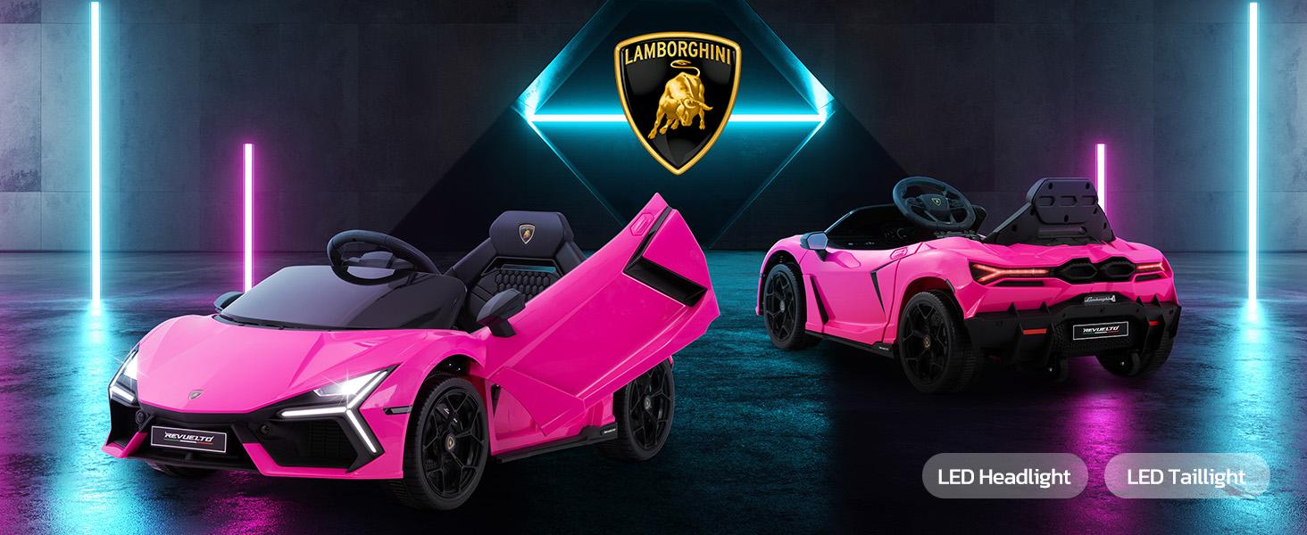 Dripex 12V Licensed Lamborghini Ride On Car, Scissor Door Electric Toys Car with Remote Control Bluetooth LED Light MP3 Player and Wide Seat for 3-6 Boys Girls