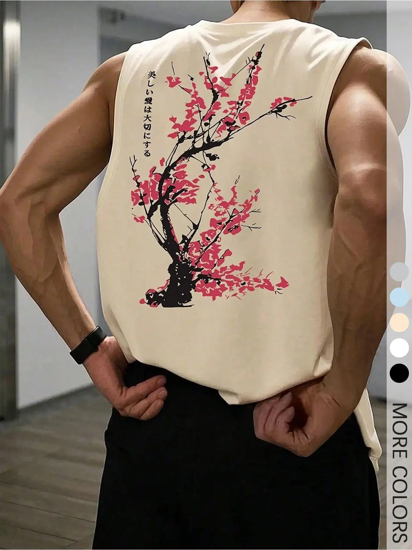 Muscle-Fit Men's Sleeveless Tank Top, Japanese Samurai Aesthetic with Floral Print, Quick-Dry Breathable Fabric for Gym, Streetwear, Athletic Tops, Activewear Fitness, Athleisure Street Fit