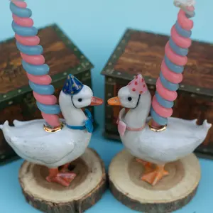 Pink Goose & Blue Goose Cake Topper | ️ Camp Hollow Porcelain Party Animal Candle Holder | Birthday Gift | Baby Shower | Gender Reveal
