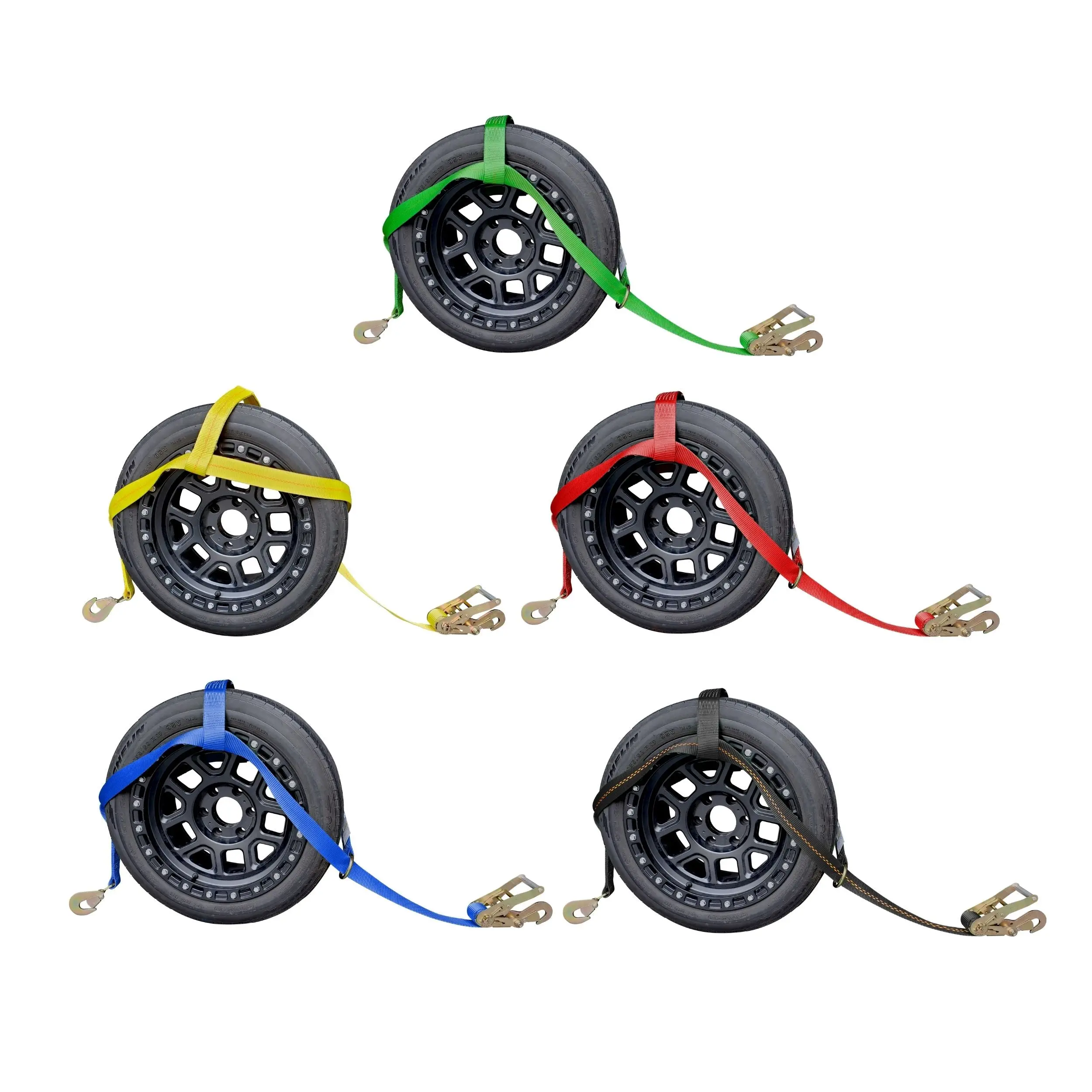 Adjustable Tow Dolly Basket Straps with Twisted Snap Hooks and Ratchets