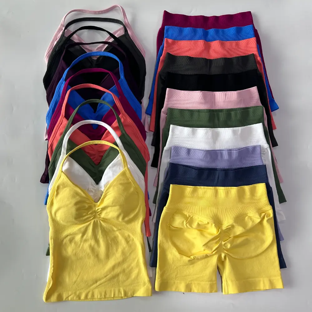 2Pcs Impact Gym Set Women Backless Tank Tops High Waist Scrunch Seamless Shorts Gym Suit Fitness Clothes Activewear Workout Sets,tracksuit ,Sets For Women 2 Piece Sporty Cut Out Sporty High Stretch,Timeless Sports Style, Sporty Breathable Comfy