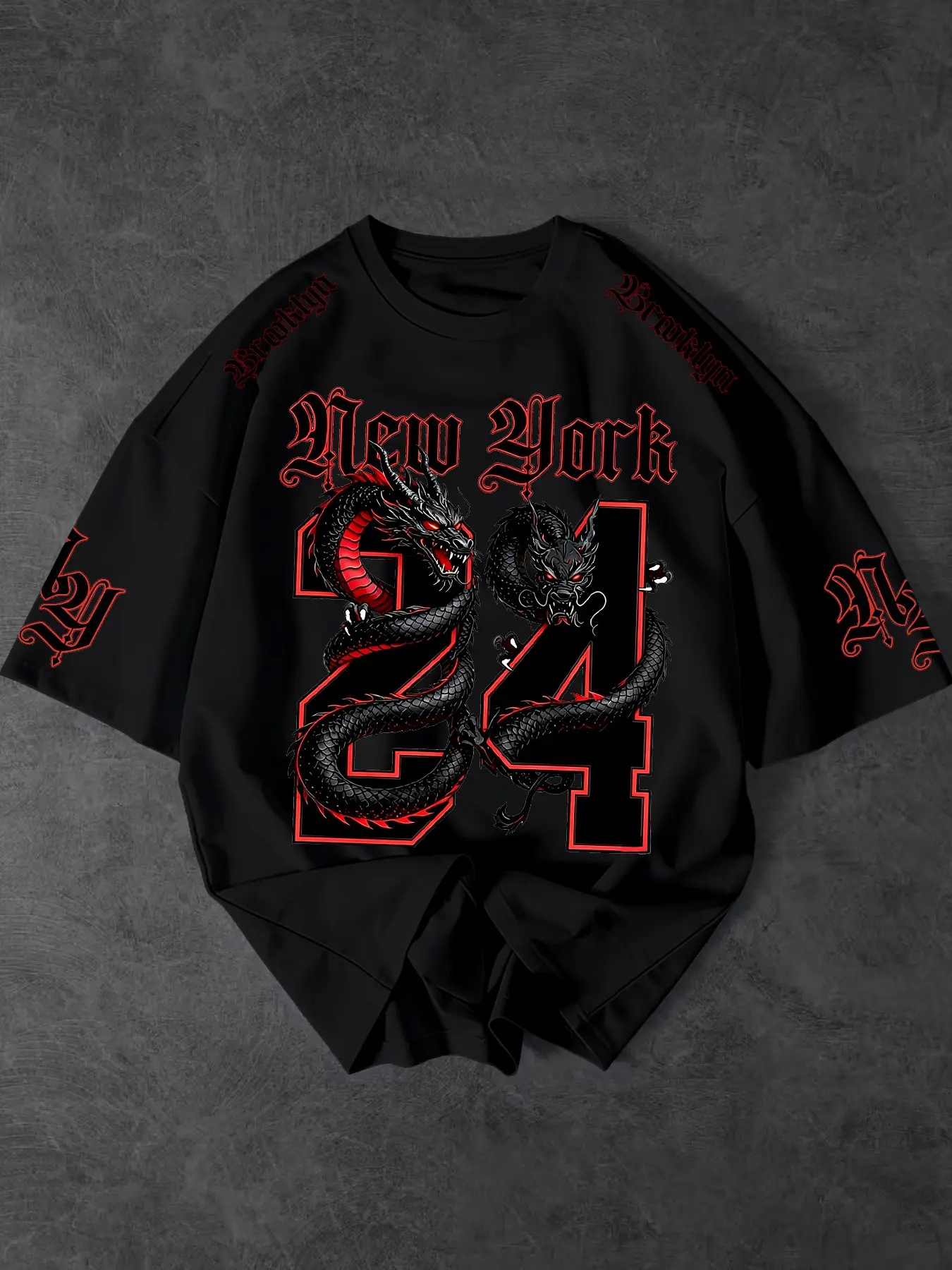 Men's Summer Streetwear Dragon Print Classic Long T-Shirt, Fabric Breathable Loose Fit, Round Neck, Casual Daily Wear, Music Festival, Skateboarding, Casual Streetwear Clothes