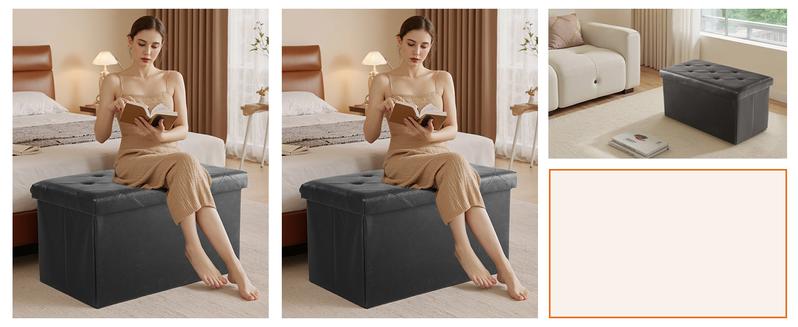 【New Color】Folding Storage Ottoman Bench, Foot Rest Stools with Padded Seat, Large Toy Box with Seating, Bedroom, End of Bed, Entryway