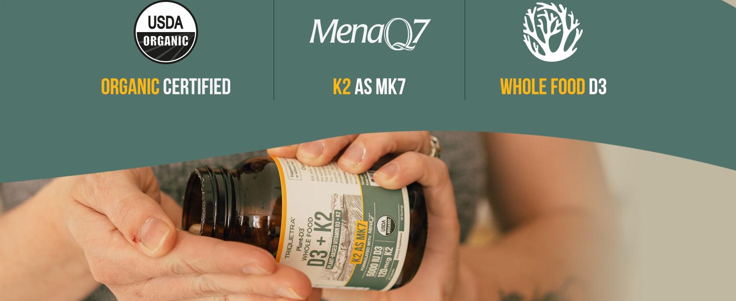 Organic Plant D3 + K2 Capsules - 5000 IU D3 + 120 mcg K2 (MenaQ7) - Whole Food, Vegan - Enhanced Digestion with Prebiotic Superfood Complex Organic Plant D3 + K2 Capsules - 5000 IU D3 + 120 mcg K2 (MenaQ7) - Whole Food, Vegan - Enhanced Digestion with Prebiotic Superfood Complex