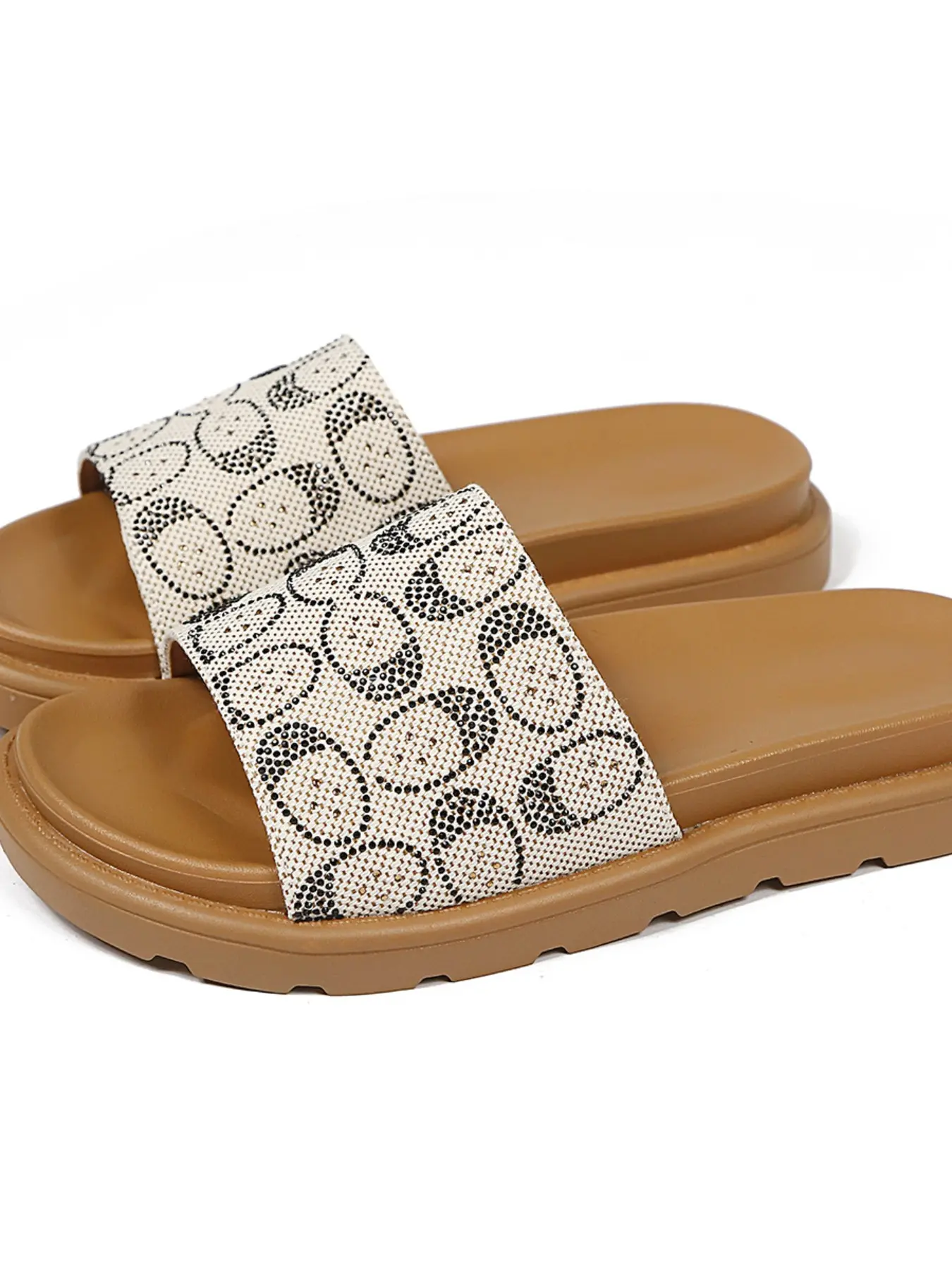 Summer New Versatile Beach Casual Simple Rhinestone Flat Sandals, Women's Slip-On Square Toe Slippers, Outdoor Wear, Voyage Slide Sandal, Holiday Sandals Summer Slides