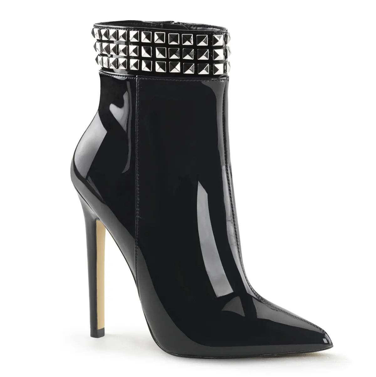 Women's Pointed Toe Ankle Boots, 5-Inch Stiletto Party Heels with a Metal Studded Strap and Side Zipper, Stud, Metal Studs