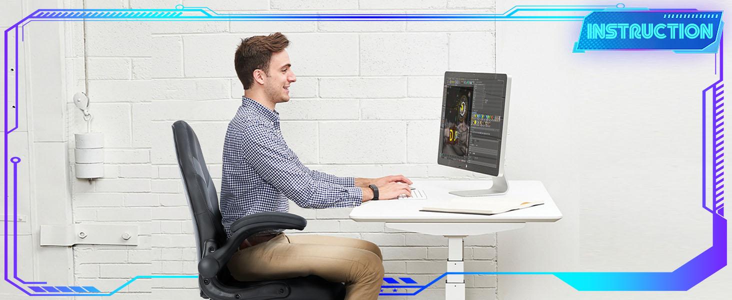 Ergonomic Computer Gaming Chair with PU Leather Lumbar Support, Height Adjustable (Home Office Desk)