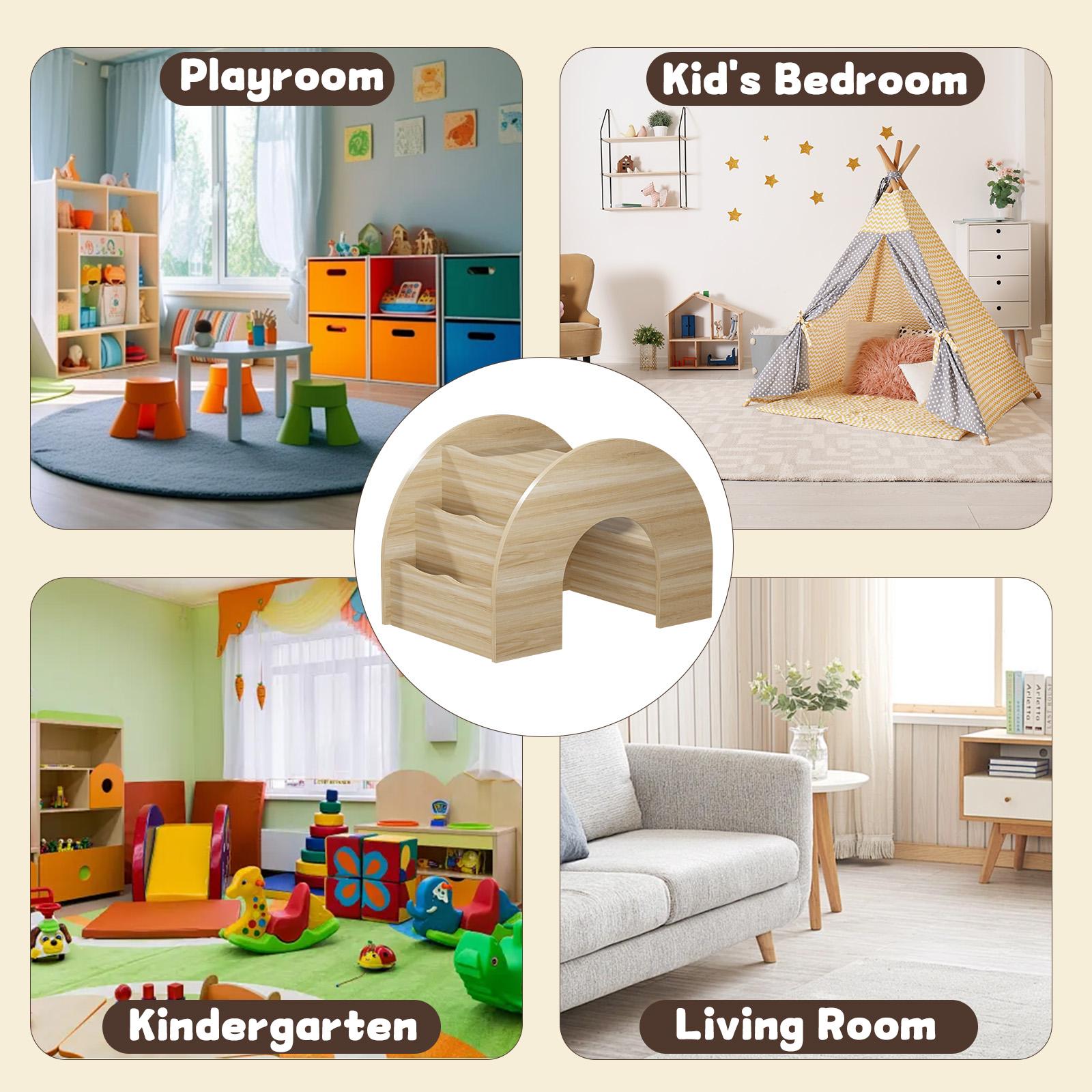 COZPAW 3-in-1 Kids Table and Chair Set, Toddler Activity Table with Book Shelf for Ages 2-7 | Arched Baby Bookshelf with Desk for Reading Drawing Playing (white)