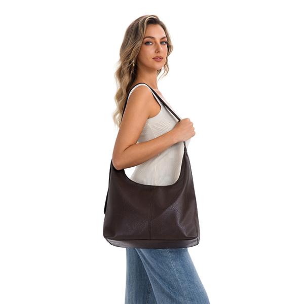 Women's Minimalist Solid Vegan Leather Shoulder Purse - Foldable Work Bag with Cosmetic Bag, Metal Hardware, Crossbody or Carry Option, Accessories for Women, All-Match Handbag for Daily Commuting