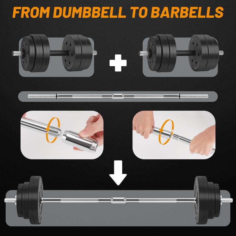 66LB 2 In 1 Adjustable Dumbbell Set,with Straight，Can be Used as a barbell， Weightlifting Dumbbells are Suitable For Strength Training, Body Shaping, and Home Fitness Equipment