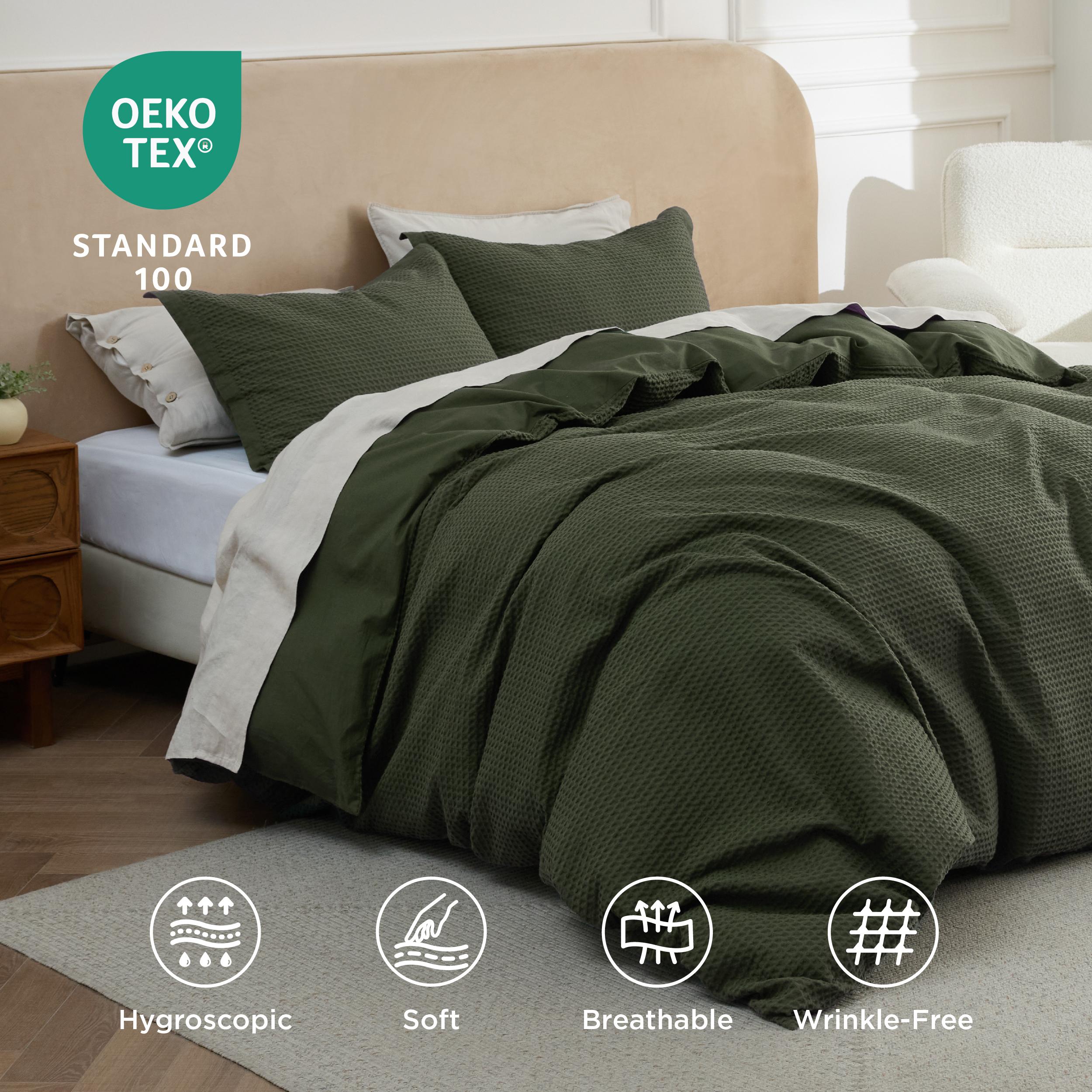 Bedsure Waffle Duvet Cover - Cotton Blend Rayon Derived from Bamboo Duvet Cover Set, Breathable Bedding Set With a Vintage Charm, Neutral