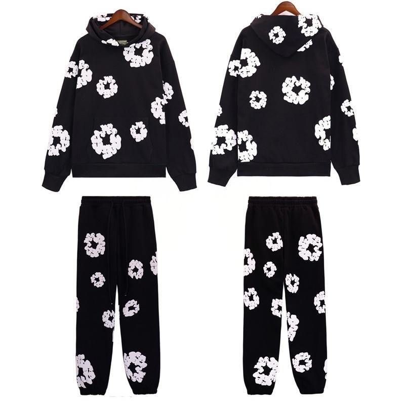 DENIM TEARS Brand Hot-Selling New Release: Fashionable Cotton Foam Print Hoodie, Trendy European and American Unisex Sport Set