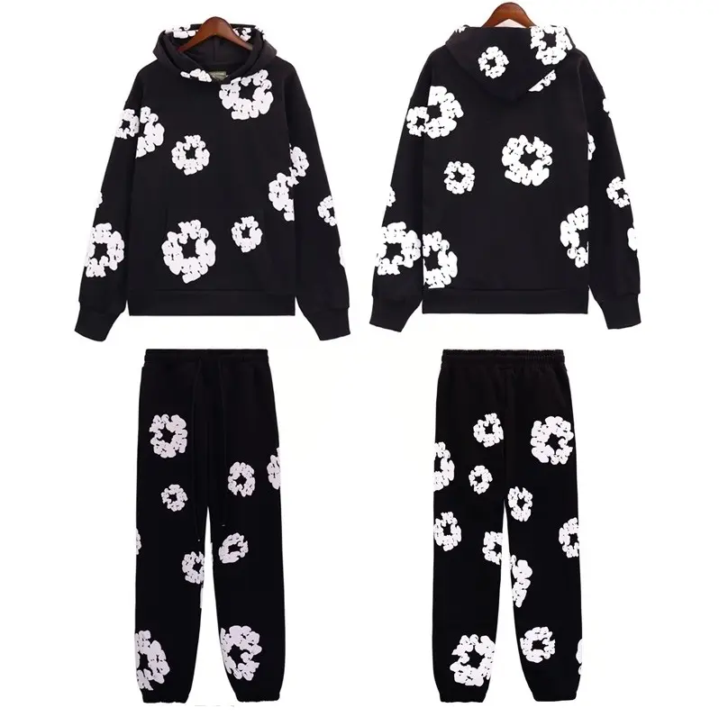 DENIM TEARS Brand Hot-Selling New Release: Fashionable Cotton Foam Print Hoodie, Trendy European and American Unisex Sport Set