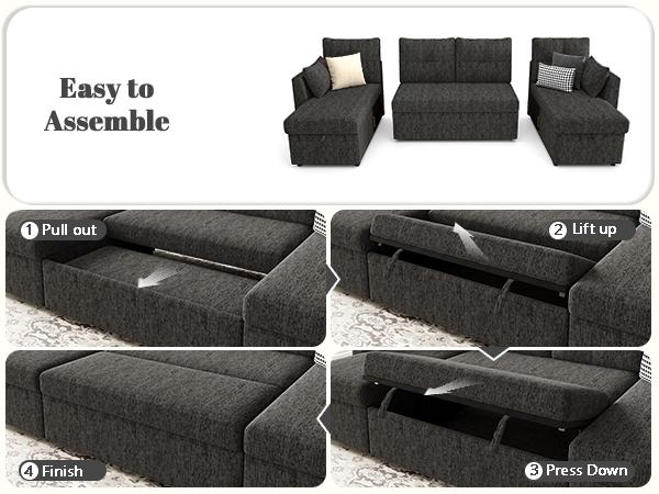 【2-3 Packages】 Oversized Sleeper Sofa Couch, 110 inch 2 in 1 Pullout Couch Bed with Double Storage Chaise, Sectional Sleeper Sofa Bed with Side Pocket for Living Room#daybed