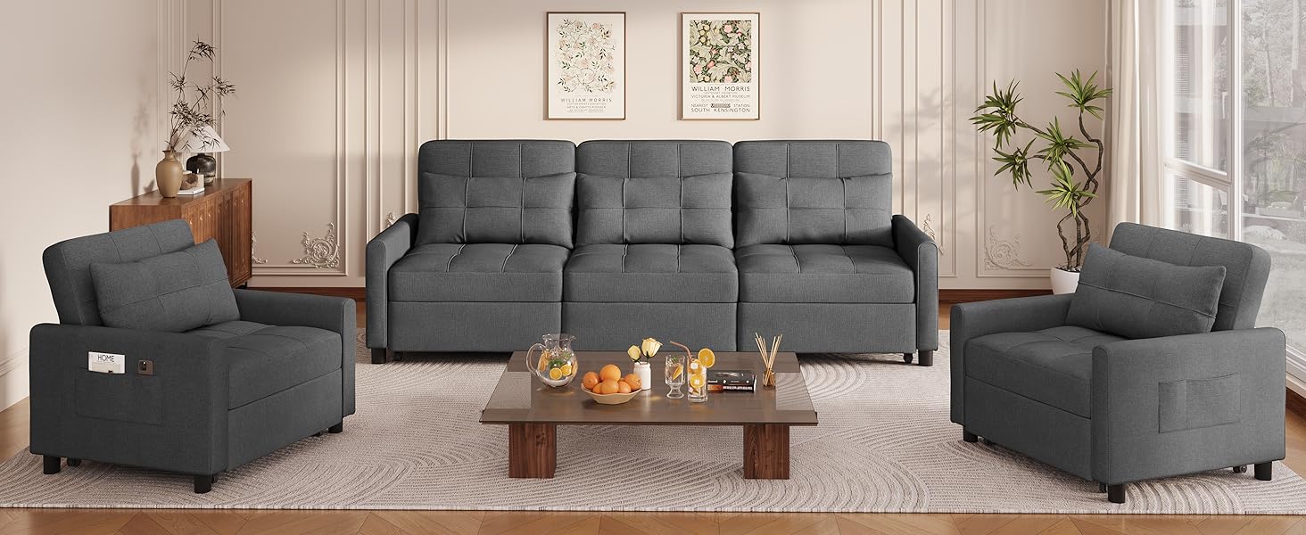 Gizoon Sectional Sleeper Sofa, 84 Inch Pull Out Couch with Adjustment Backrest & Ottoman, Convertible Sectional Couch Bed for Living Room, Guest Room, Dark Grey Gizoon Sectional Sleeper Sofa, 84 Inch Pull Out Couch with Adjustment Backrest & Ottoman, Convertible Sectional Couch Bed for Living Room, Guest Room, Dark Grey