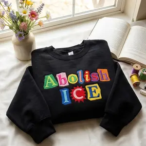 EMBROIDERED Abolish ICE Sweatshirt, Liberal Magazine Letters Design, No Human Is Illegal Crewneck, Anti ICE Protest Shirt, Political Activism Gift, Cozy Unisex Pullover