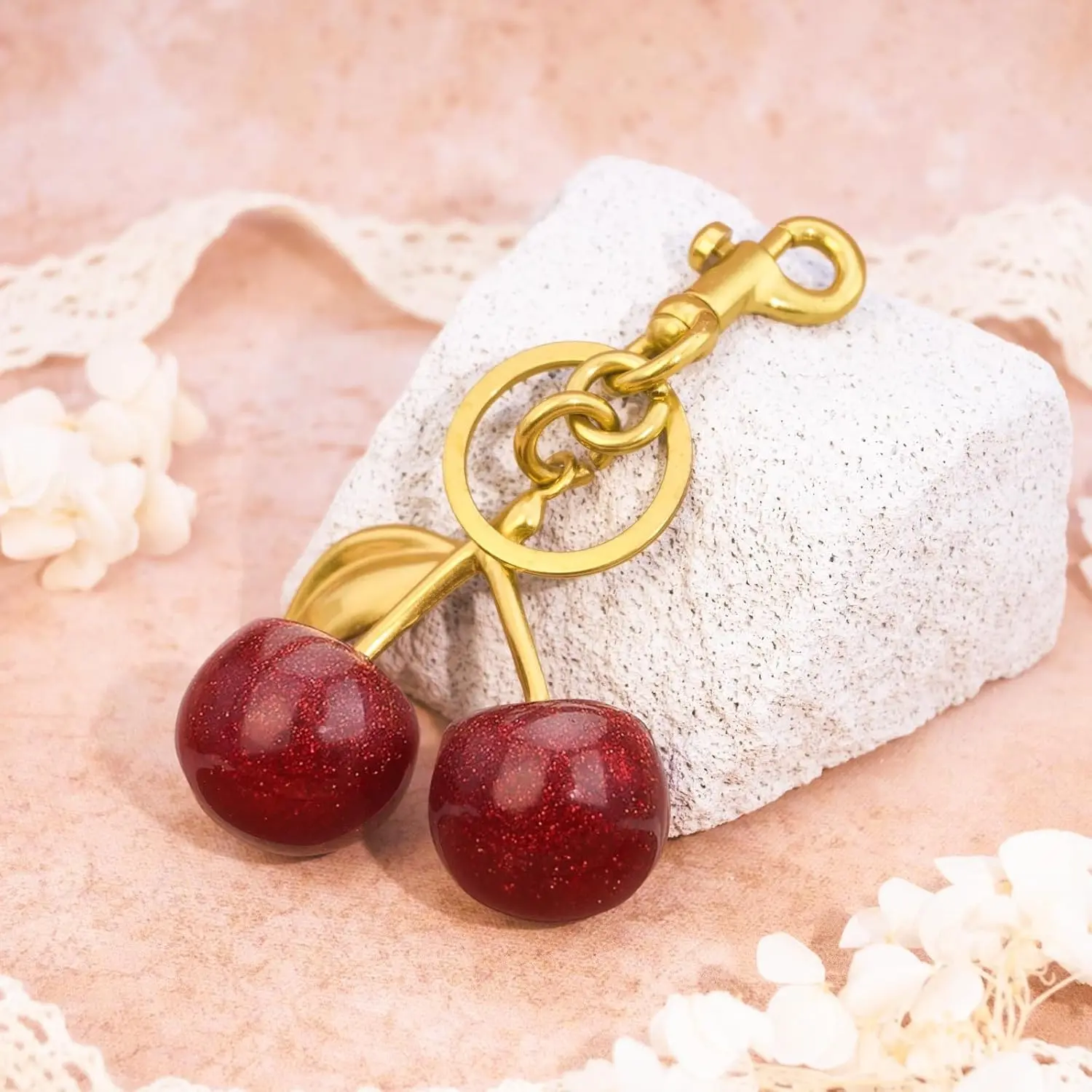 Women's Cherry Shape Shiny Finish Bag Charm - Decorative Key Accessory, All-Match Trendy Purse Decoration, Ideal Birthday Gift