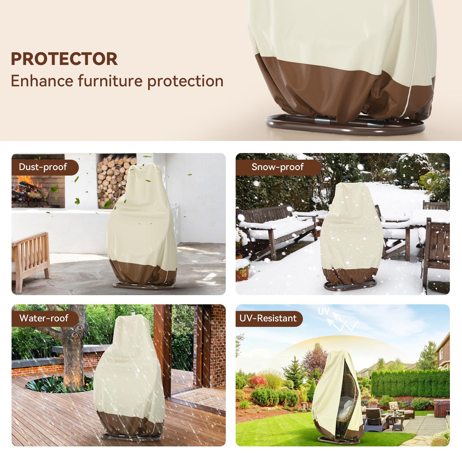 Multi-Size Waterproof Oxford Fabric Double Wicker Hanging Egg Chair Cover - PVC Inner Shield, Double Stitched, Full Outdoor Protection for Rocking Patio Furniture