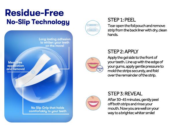 MySmile Non-Slip Teeth Whitening Strips - Enamel Safe & Sensitivity Free - Not Purple Strip(7/14/21 Treatments)