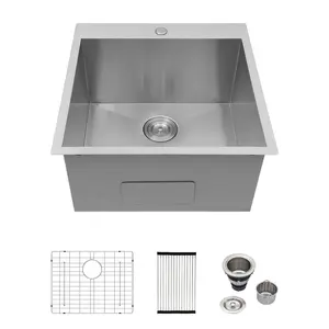 Logmey 22" Drop In Laundry Sink 22x22 Utility Sink 12" Deep Topmount 16 Gauge Stainless Steel Single Bowl Laundry Room Sink
