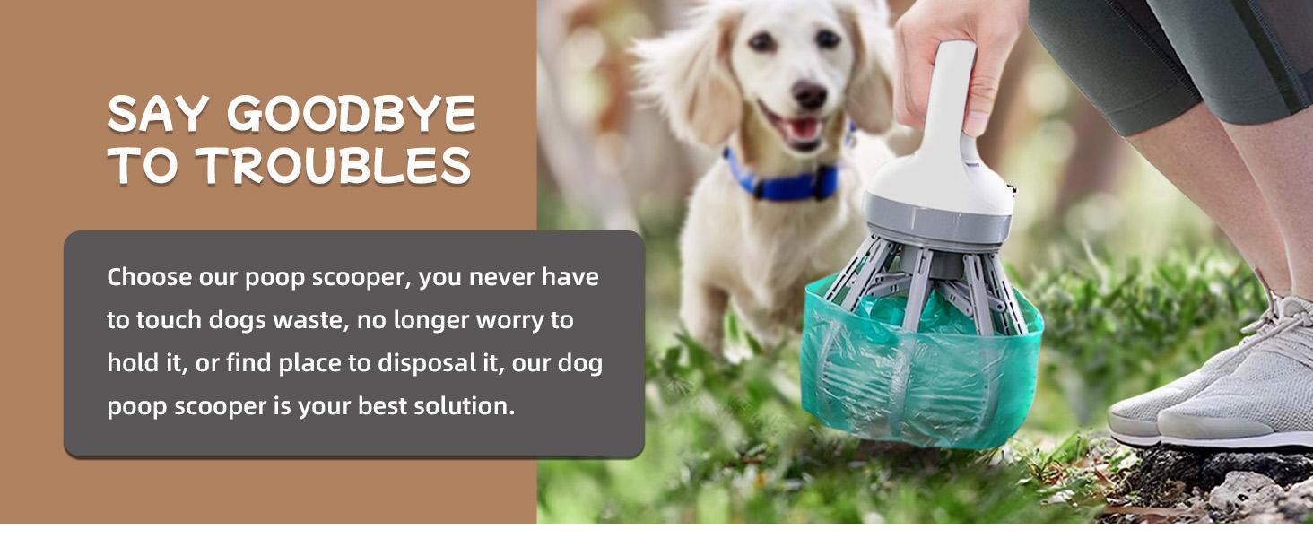 Portable Dog Pooper Scooper, 2-in-1 No Touch Handheld Claw with Bag Dispenser, Lightweight Waste Cleaner for Grass, Concrete Surfaces Outdoor