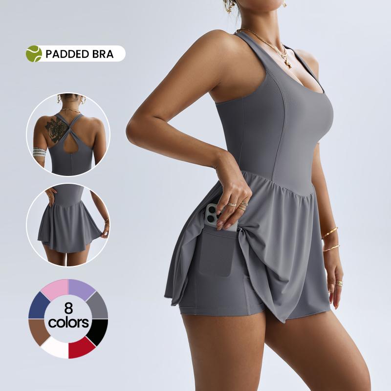 Hijesse Women's Sports Dress For Women,Crisscross Racerback, Sleeveless Square-Neck TennisDress, Indoor Outdoor Sports & Yoga, Skin-FriendlyFabric, Slim Fit & Body Shaping