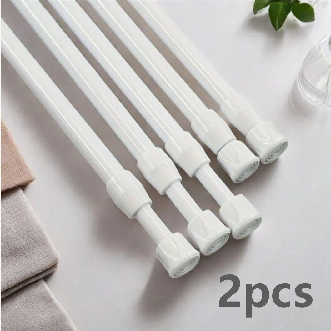 2-Pack Adjustable Telescopic Curtain Rods, No-Drill Spring Tension, for Bathroom, Window & RV, Fits Multiple Sizes, Curtain Rods For Windows No Drilling
