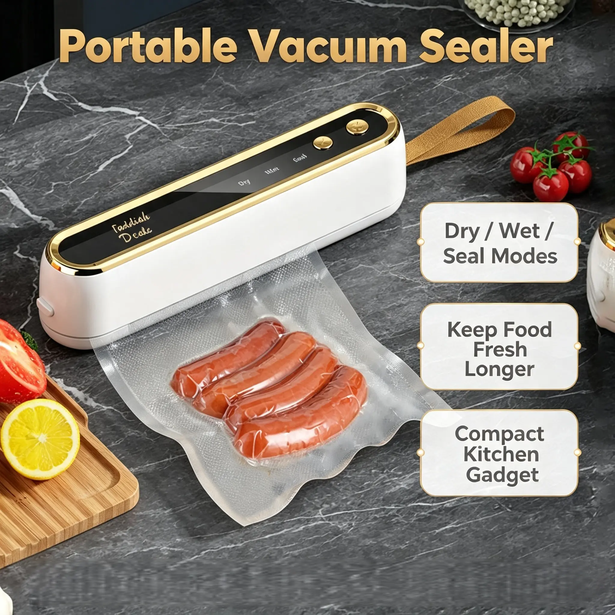 【FaddishDeal】Automatic Electric Compact Cordless Handheld Vacuum Sealer - Portable for Travel, 1-Click Food Preservation Solutions, Cordless Sealing for Vegetables & Meat | TikTok Shop Back to School