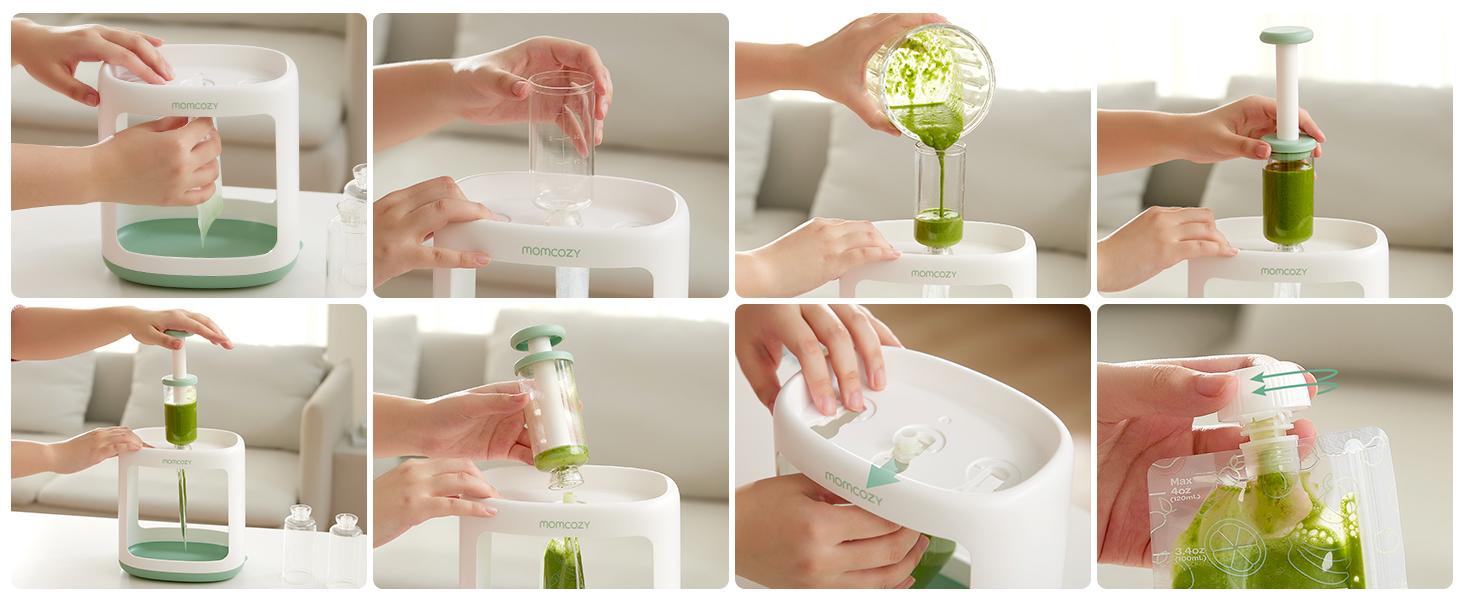 Momcozy Baby Food Maker for Puree Food Storage, Precise Capacity Squeeze Station, No Food Splashing,Baby Essentials, with 5pcs Reusable Storage Bags Momcozy Baby Food Maker for Puree Food Storage, Precise Capacity Squeeze Station, No Food Splashing,Baby Essentials, with 5pcs Reusable Storage Bags