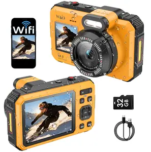 4K Underwater Camera, UHD 64MP Point and Shoot Digital Camera, Autofocus Dual-Screen Selfie Waterproof Camera with 32GB Card, Auto Focus Waterproof 2500mAh Battery, 18X Floatable Digital for Snorkeling
