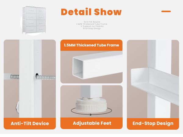 Sweet Furniture S - 8 Drawers Dresser Organizer Storage Drawers Fabric Storage Tower, Chest of Drawers with Fabric Bins, Steel Frame, Wooden Top